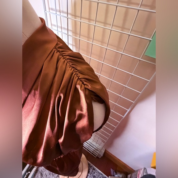 Awesome, vintage Satin Copper Brown Women's Jumpsuit with Elastic Waist - Picture 6 of 11